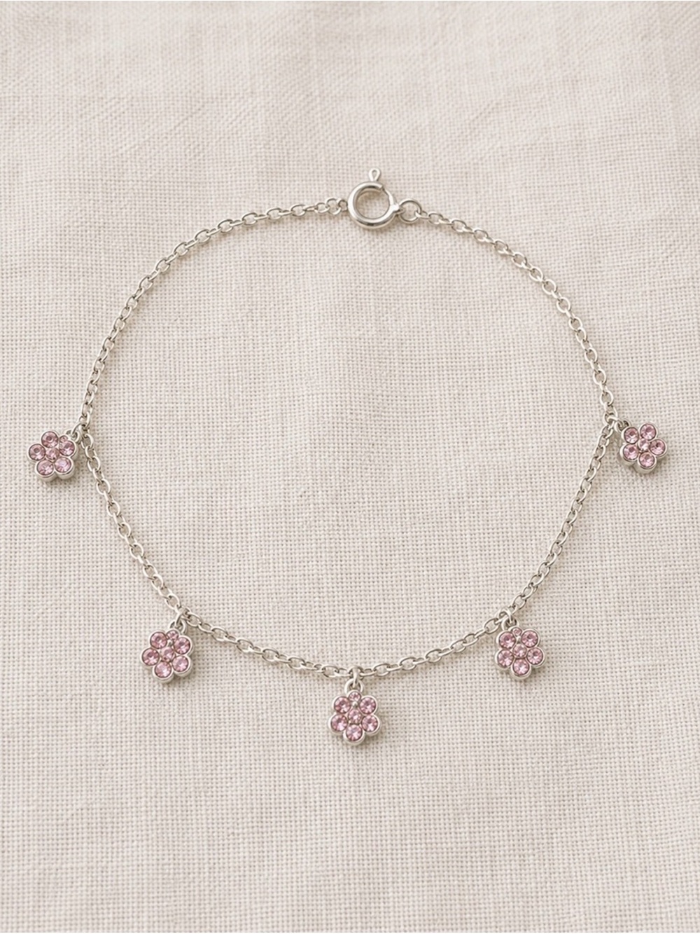 Nadri Y2K Pink Crystal Flower Anklet Silver Tone Dainty Charm